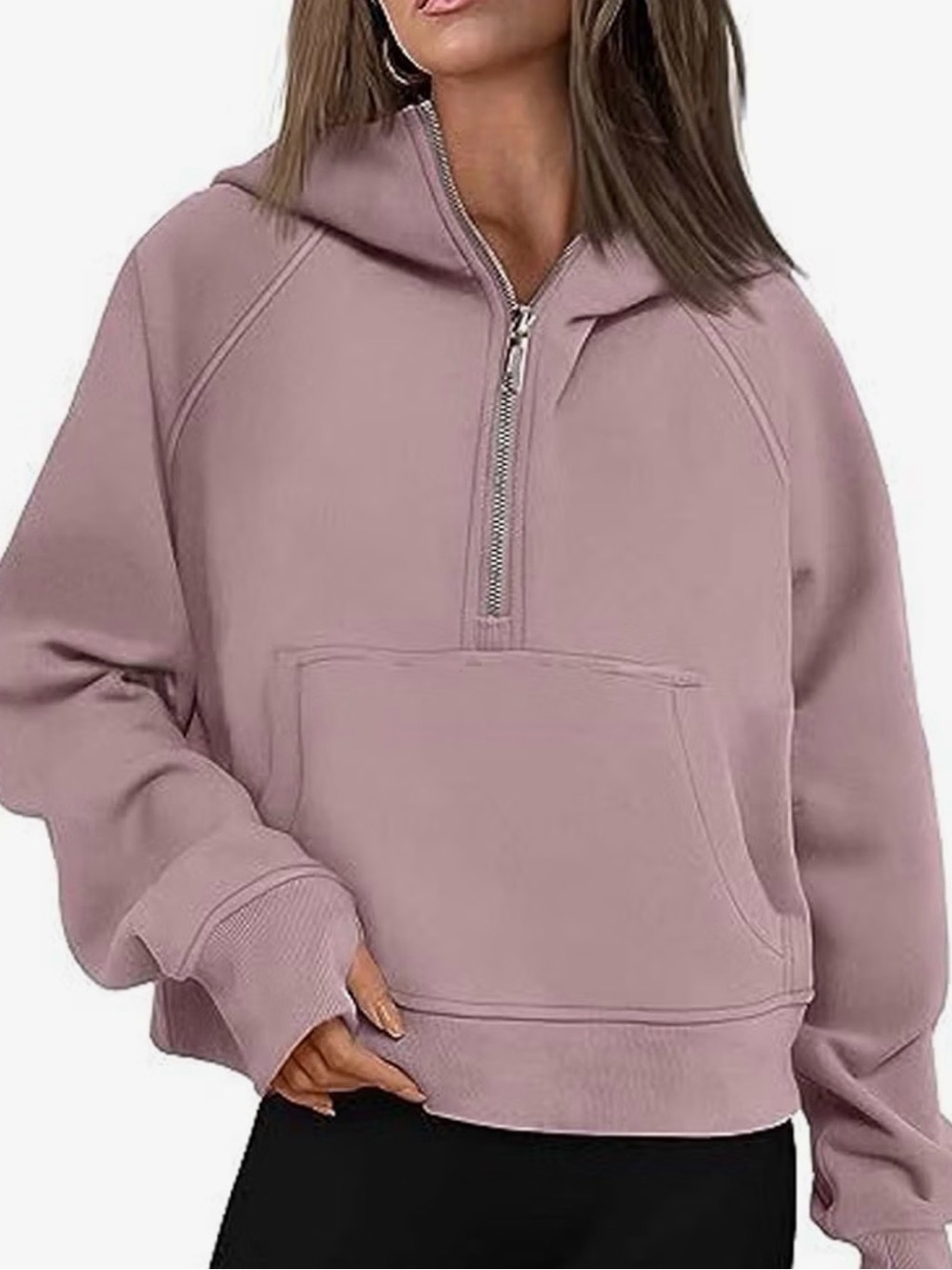 Women's Half-Zip Hoodie Sweatshirt - Mauve Pink